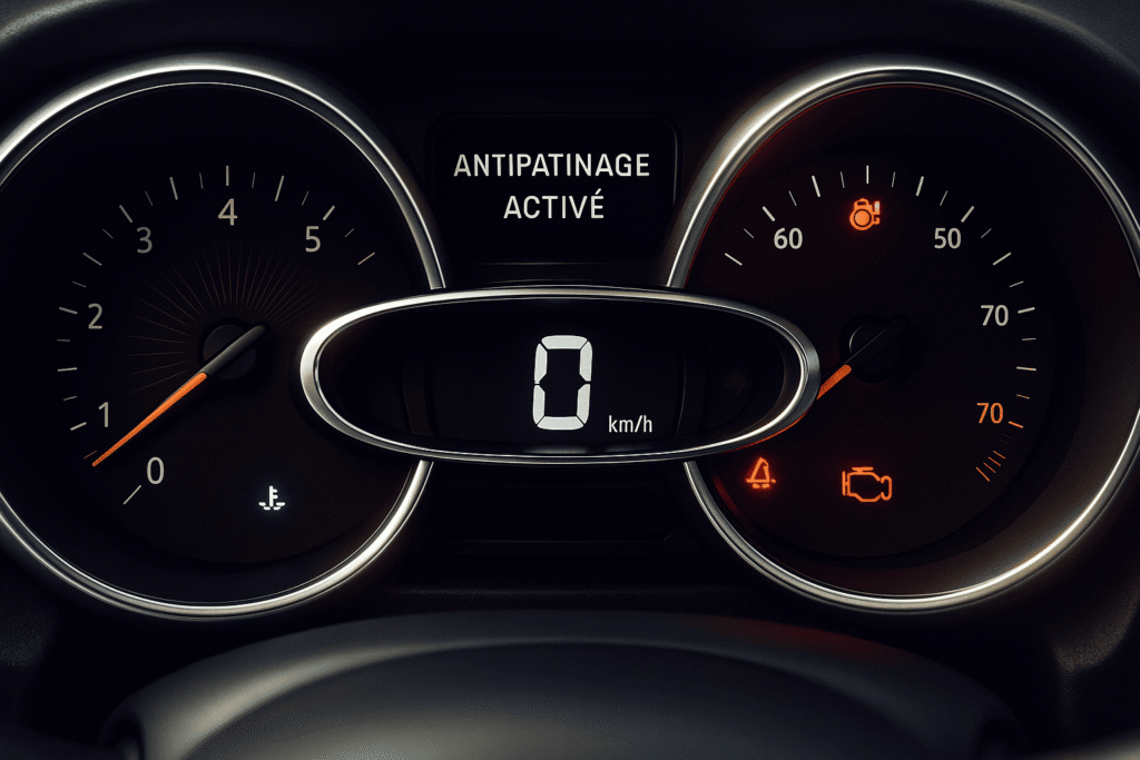 Tableau de bord voiture antipatinage activé voyant allumé