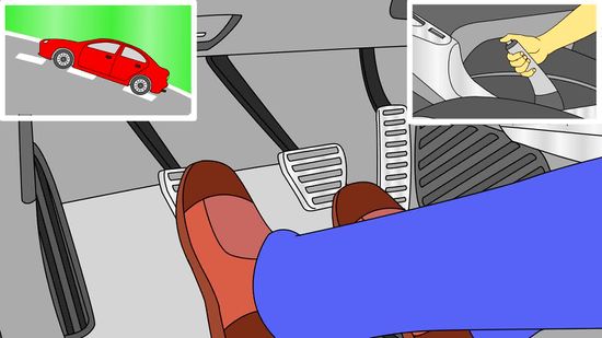 Schéma expliquant pourquoi une voiture automatique recule dans une pente et le rôle de l'aide au démarrage en côte.