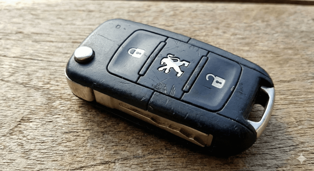 Message "Action Plip Conducteur" : qu'est-ce que ça signifie ? 9 Clé de voiture Peugeot (Plip) avec boutons de verrouillage et déverrouillage.