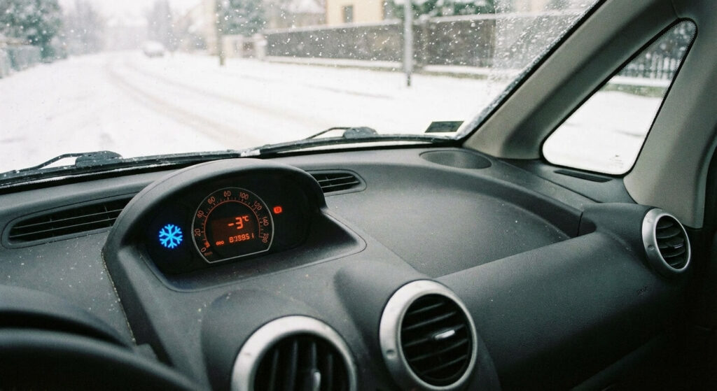 tableau de bord Peugeot 1007 affichant le redouté flocon de neige.