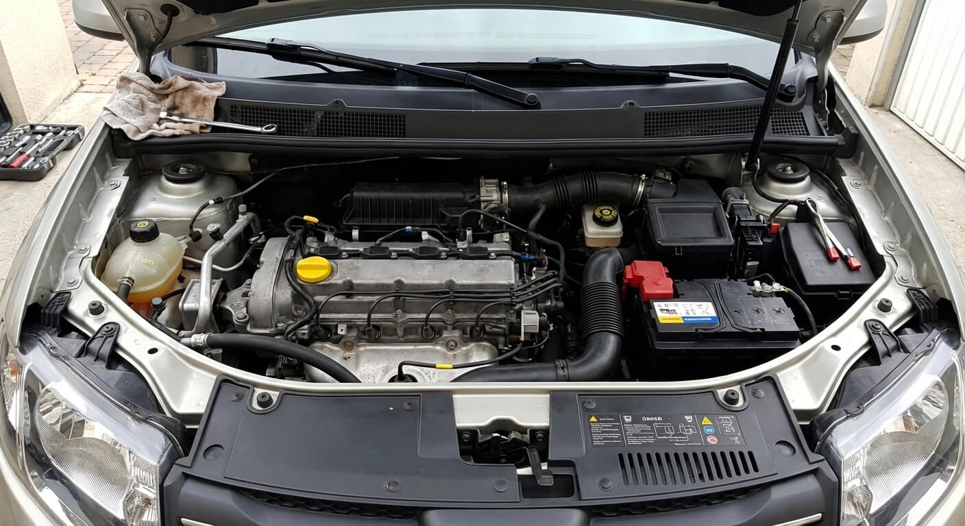 Compartiment moteur d'une Dacia Sandero Stepway essence, réputée pour sa longévité et sa simplicité d'entretien.
