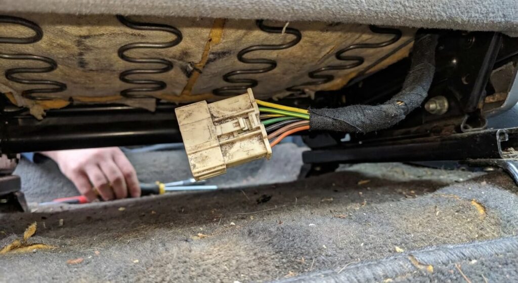 connecteur sous le siège d'une clio 2