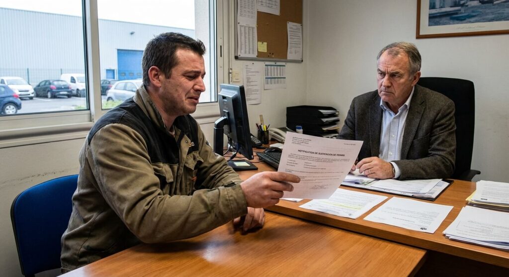 Suspension de permis : Quel justificatif donner à son employeur et risque-t-on le licenciement ? 2 Employé remettant une notification de suspension de permis à son employeur lors d'un entretien