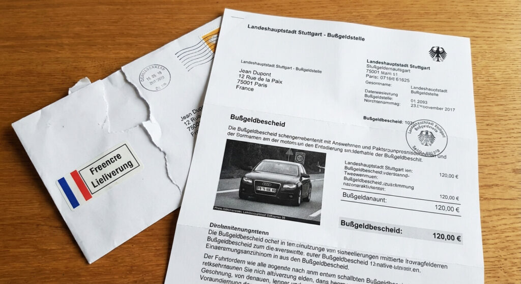Lettre de contravention allemande (Bußgeldbescheid) reçue par un conducteur français suite à un excès de vitesse flashé par un radar outre-Rhin
