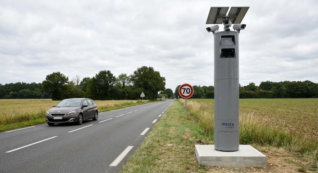 Flashé à 80 km/h au lieu de 70 : Combien de points perdus et quelle amende ? 2 Radar tourelle autonome contrôlant la vitesse sur une route départementale limitée à 70 km/h