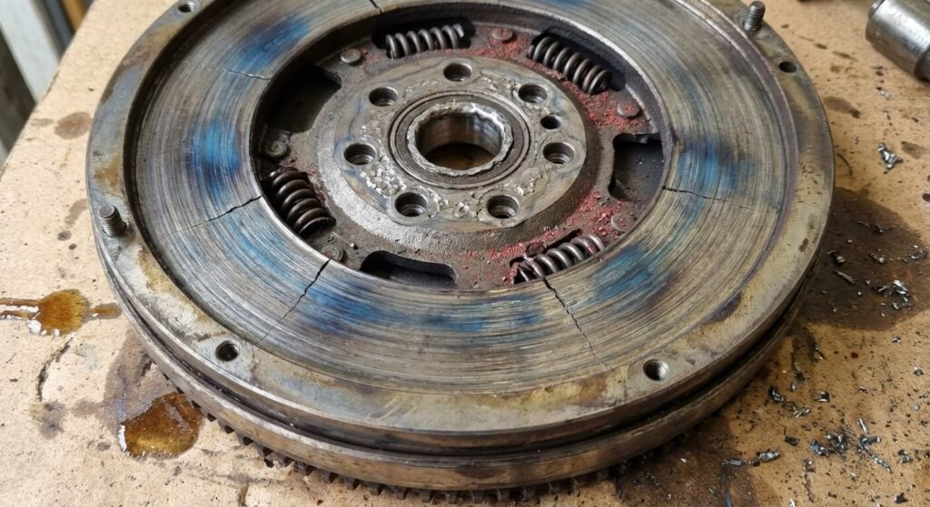 Pièce mécanique d'un volant moteur bi-masse montrant des signes d'usure suite à de fortes vibrations