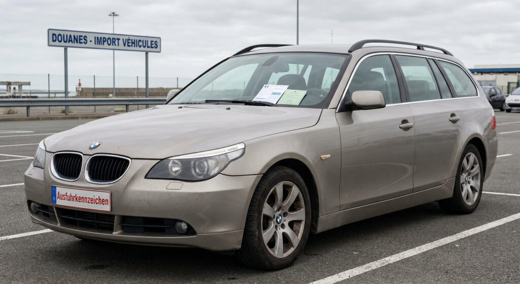 Voiture d'occasion importée d'Allemagne attendant ses plaques d'immatriculation françaises