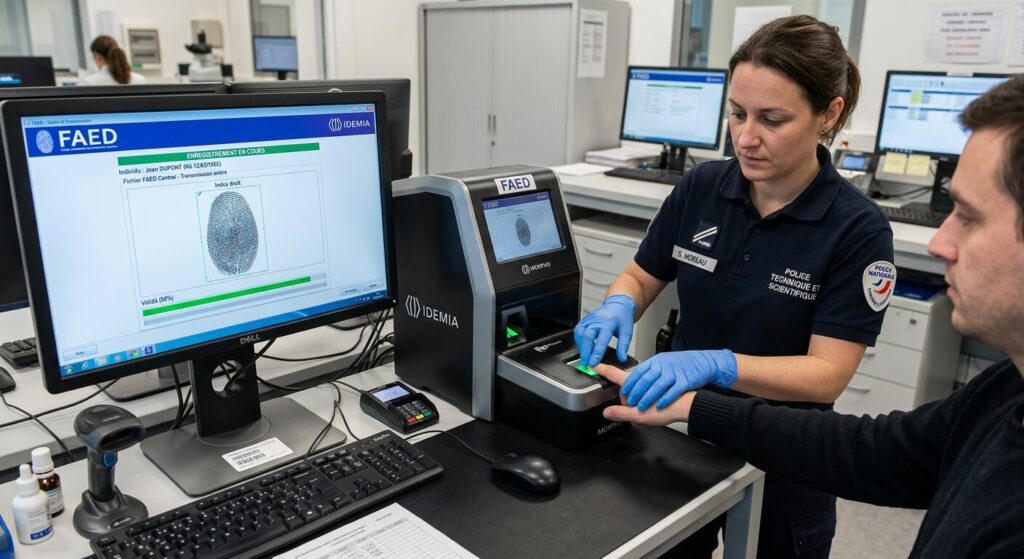 Matériel de prise d'empreintes digitales et dactyloscopiques pour intégration au fichier automatisé
