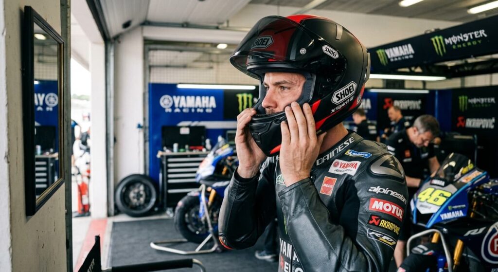 Un pilote essayant un casque intégral pour vérifier l'alignement de sa mâchoire.
