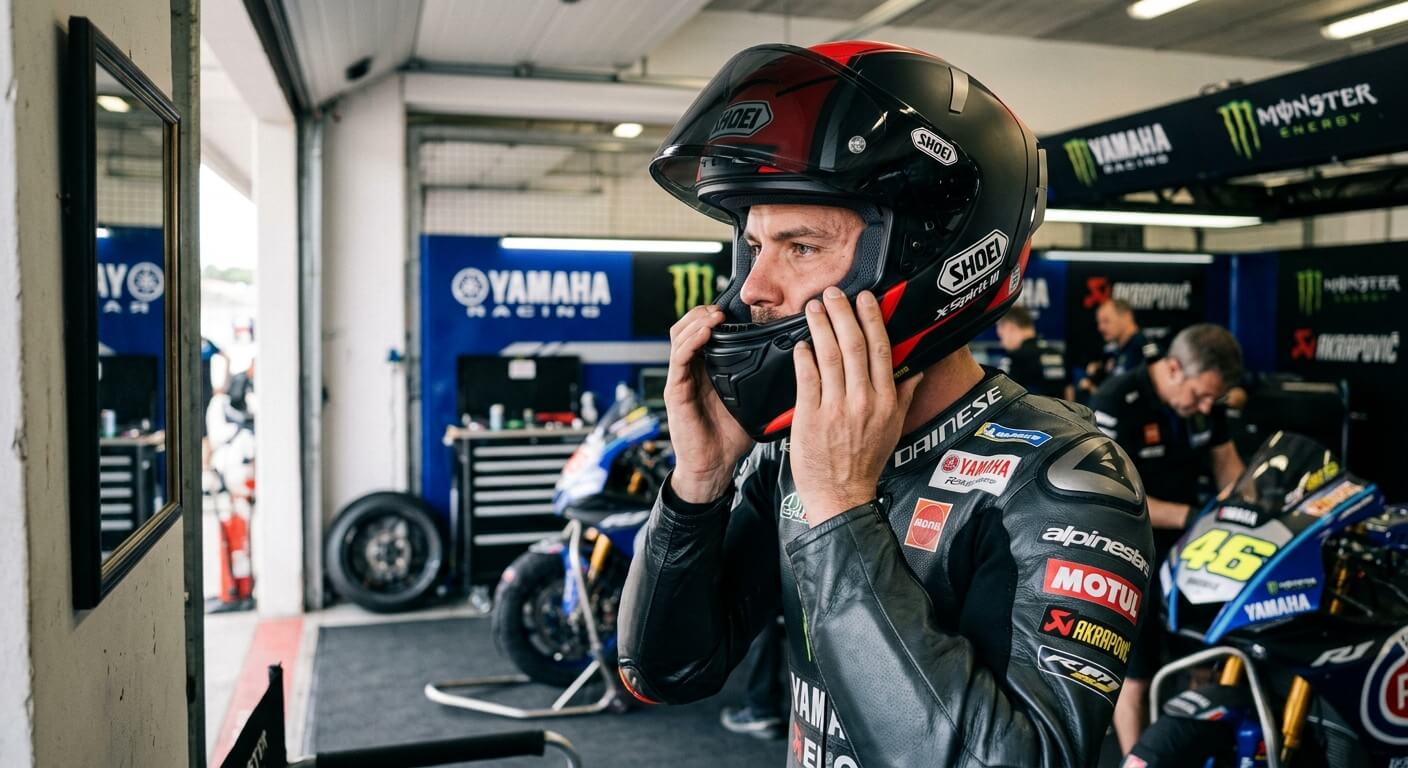 Un pilote essayant un casque intégral pour vérifier l'alignement de sa mâchoire.
