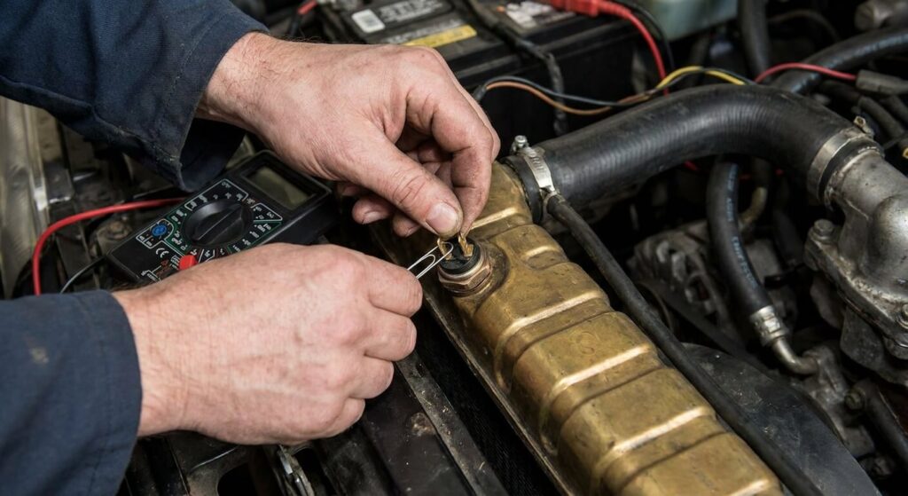 Opération de pontage des broches d'un thermocontact de radiateur à l'aide d'un trombone