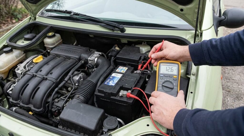 Mesure de la tension de batterie sur une Twingo 1 ou 2.
