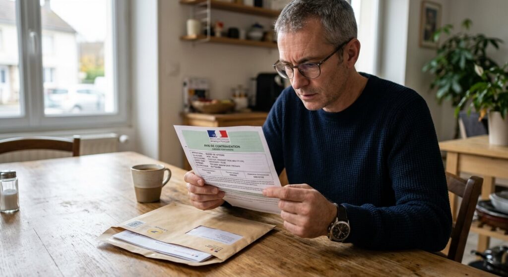 Comment contester une amende de radar automatique sans faire d'erreur 2 Un conducteur examinant un avis de contravention pour excès de vitesse reçu par courrier.