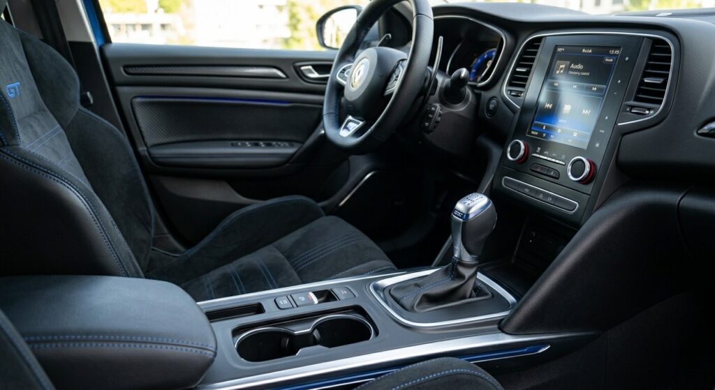 Mégane 4 GT 205 : problèmes connus et fiabilité 4 Le levier de commande de la boîte automatique à double embrayage EDC7 à l'intérieur de l'habitacle.