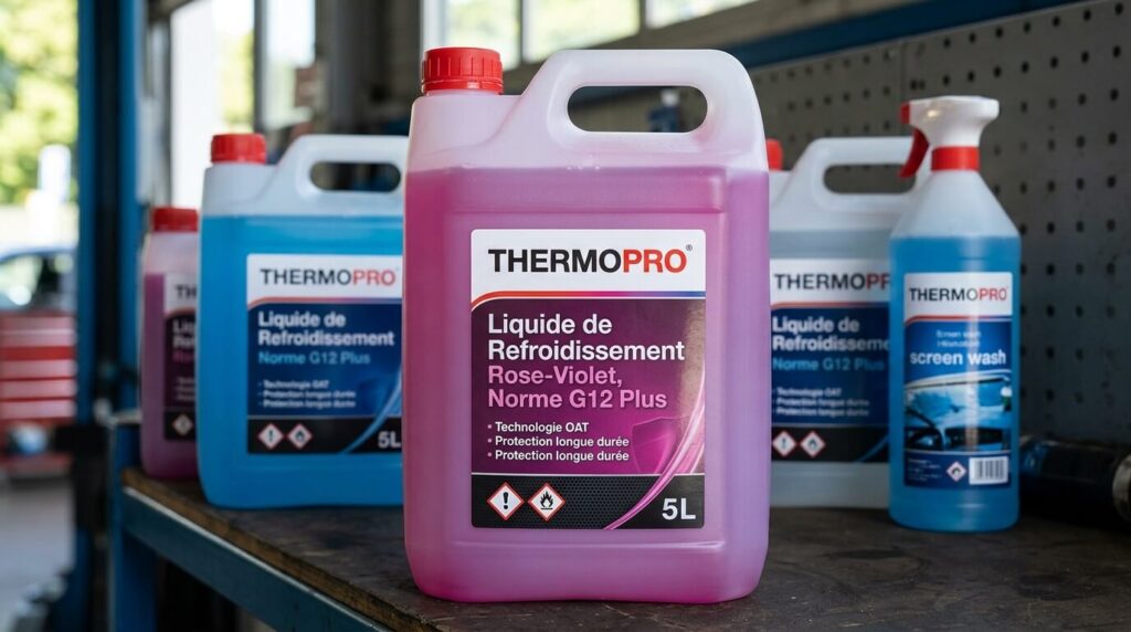 Liquide de refroidissement Thermopro G12 Plus : compatibilité et normes 2 Bidon de liquide de refroidissement rose violet Thermopro norme G12 Plus.