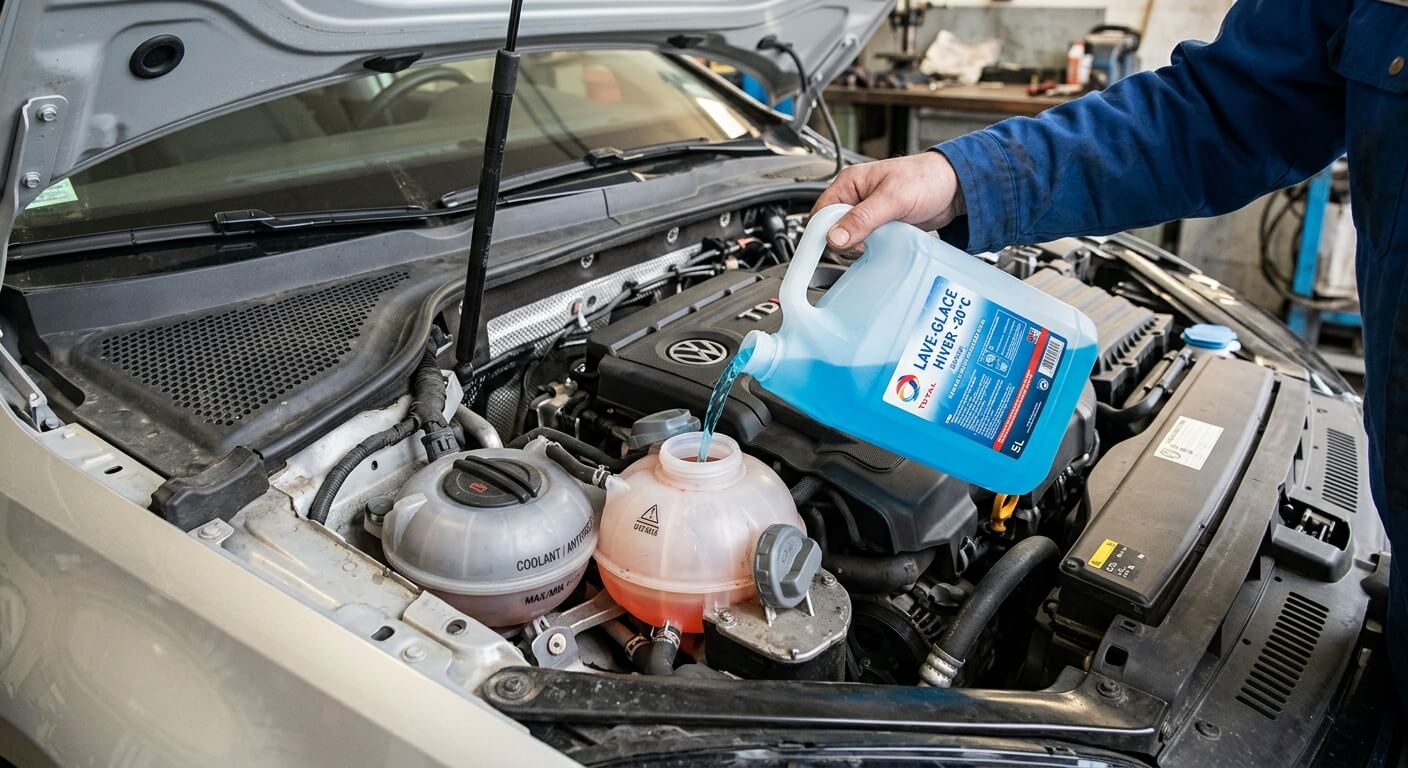 Flacon de lave-glace versé par erreur dans le bocal d'expansion du moteur.