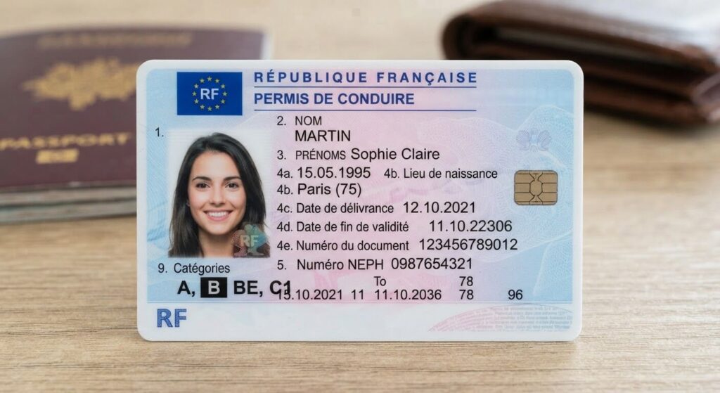 Permis de conduire français sécurisé catégorie B pour véhicule léger.