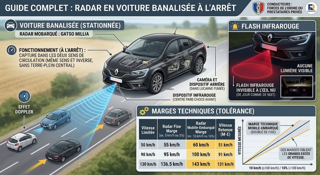 Radar en voiture banalisée à l'arrêt : fonctionnement, flash et marges 4