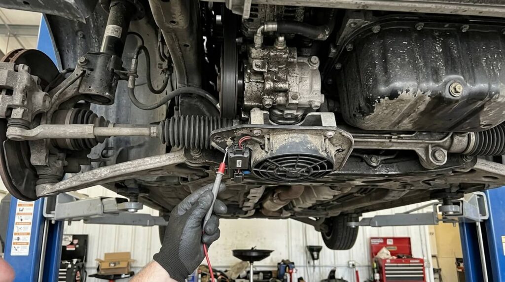 Problème de direction assistée sur Mini Cooper R50 : pannes et réparations 3 Contrôle du petit ventilateur électrique dédié au refroidissement de la pompe sur Mini R50.