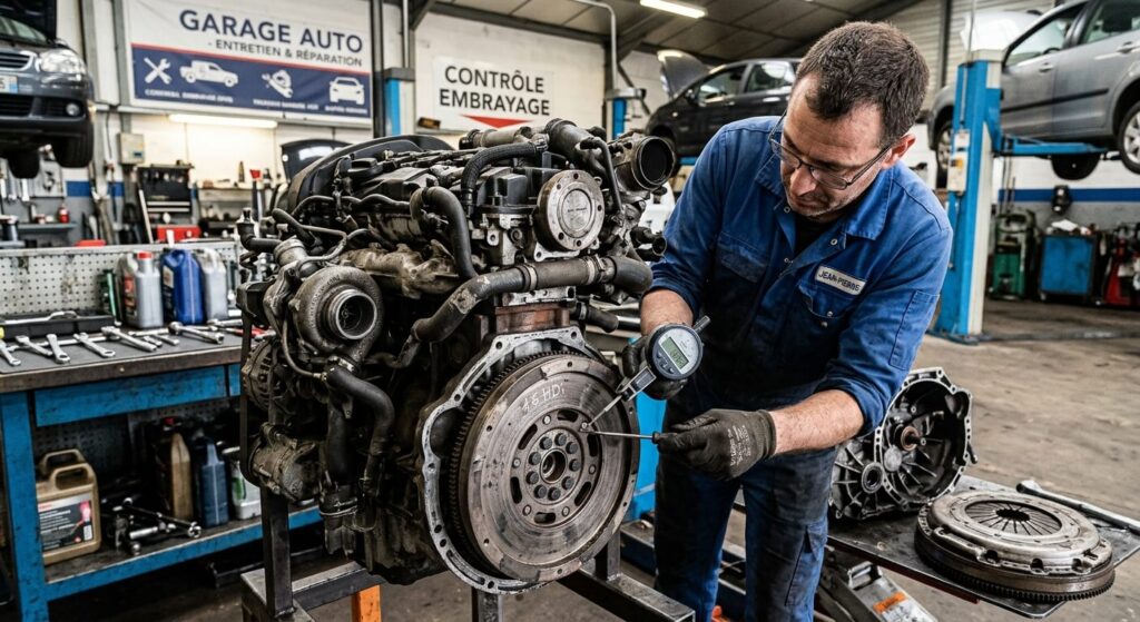 Contrôle du volant moteur bi-masse lors du changement d'embrayage 1.6 HDi.