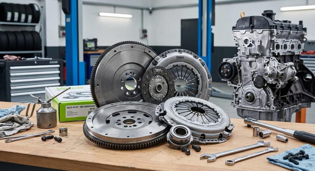 Kit d'embrayage de conversion Valeo 4P avec volant moteur monomasse pour moteur diesel.