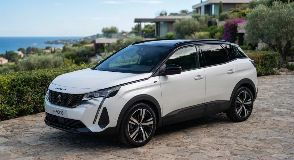 Peugeot 3008 blanc nacré avec toit Black Diamond noir perla brillant créant un contraste bi-ton.