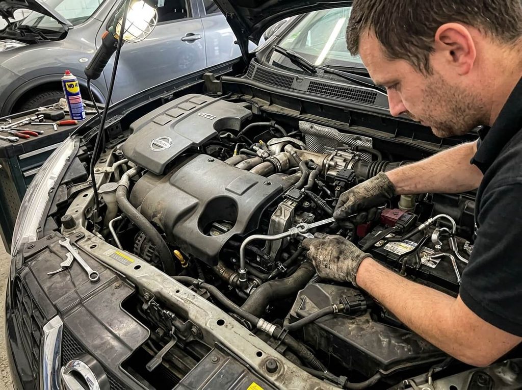 Remplacement du tuyau métallique du capteur de pression d'échappement sur moteur 1.5 dCi Nissan.