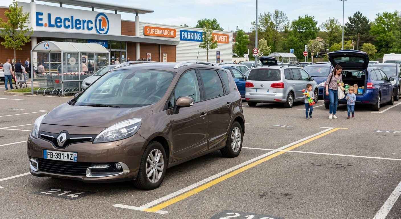 Renault Scénic 3 phase 2 diesel en stationnement sur un parking familial.