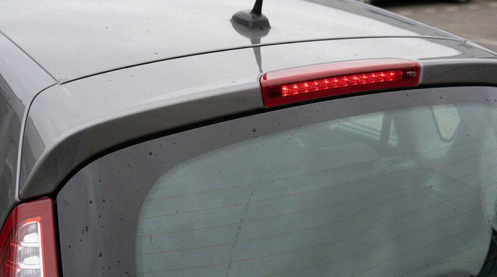 Bandeau de troisième feu stop à LED intégré dans le becquet supérieur du hayon d'un Renault Scénic 3.